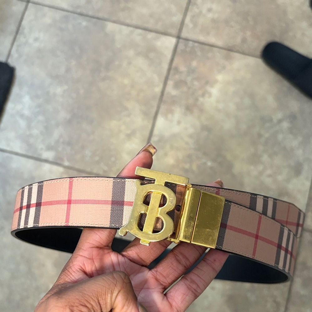 Burberry Checkered Belt with Gold Monogram Buckle